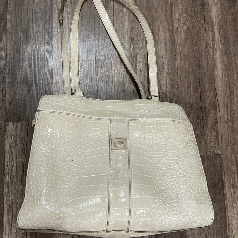 Liz Clairborne formal Y2K 90s Elegant Cream Croc Embossed Tote Bag Lagenlook
